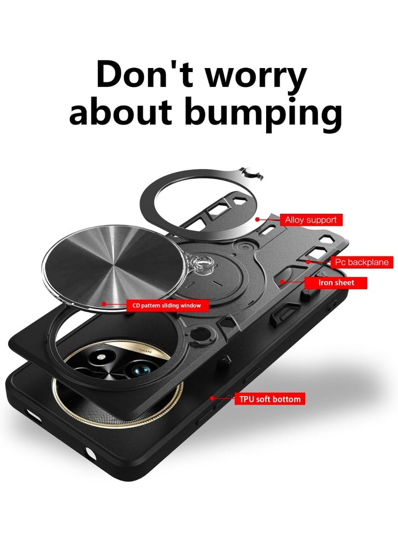 Case Cover for Honor X9c 5G, Slide Camera Lens Cover, 360°Rotating Kickstand Ring, Bumper Shockproof Phone Case，Compatible with Car Magnetic Mount Mobile Phone Case for Honor X9c 5G Black - Image 2