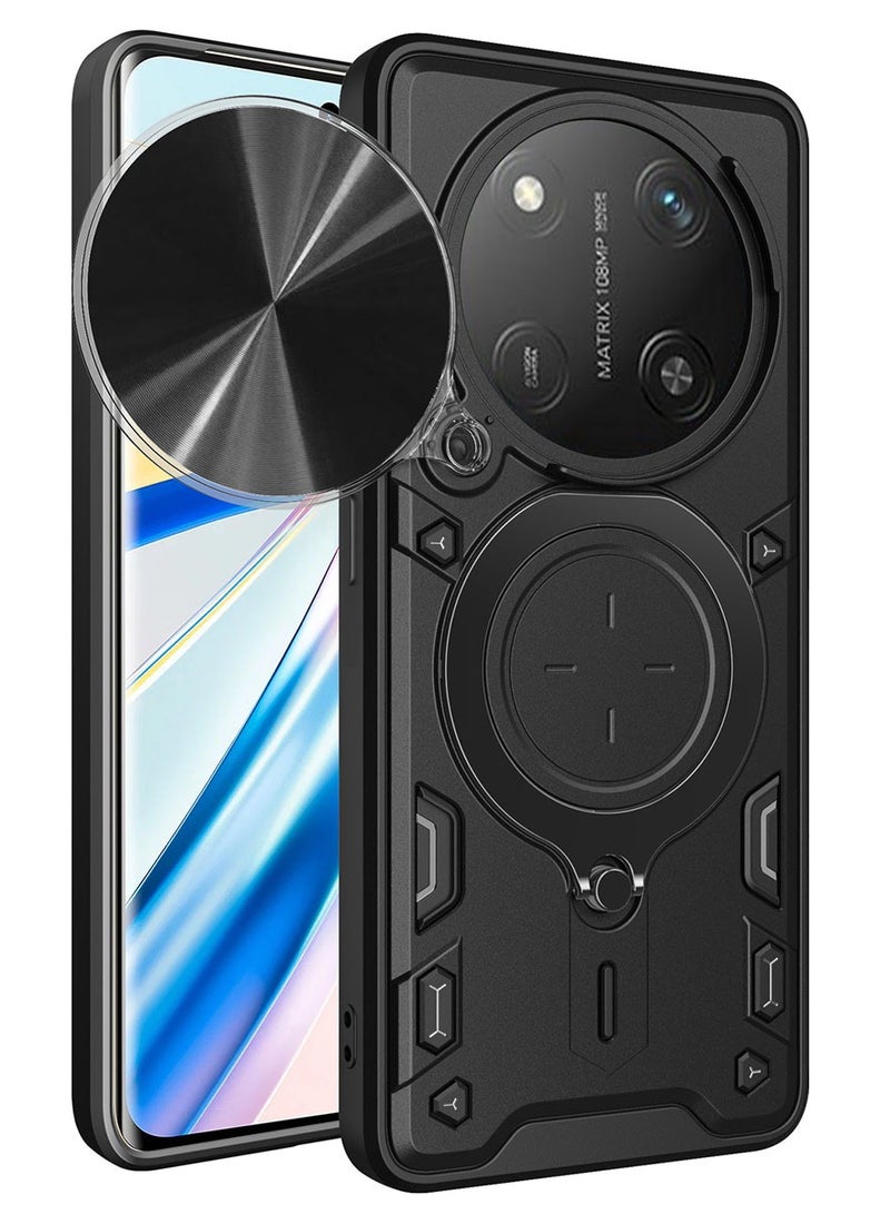 Case Cover for Honor X9c 5G, Slide Camera Lens Cover, 360°Rotating Kickstand Ring, Bumper Shockproof Phone Case，Compatible with Car Magnetic Mount Mobile Phone Case for Honor X9c 5G Black - Image 1