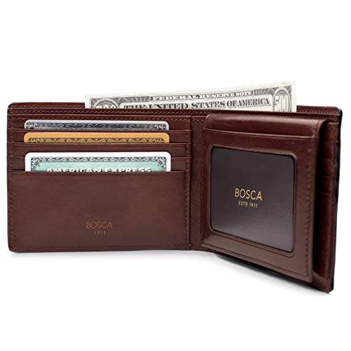 Bosca Men's Leather Wallet with Removable ID Passcase - Dolce Italian leather Wallet for Men 8 Card Slots, Bifold Design, Hand-Stitched Detailing, Polished Finish, Dark Brown - Image 4