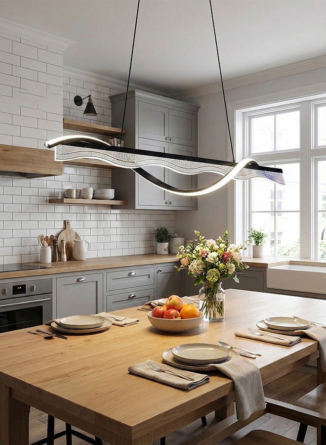 BUY4LESS -  Modern Lighting, Linear Chandelier, Light, Black Color, Length:120 cm, Suitable for living room, dining room, kitchen, Adjustable height - Image 2