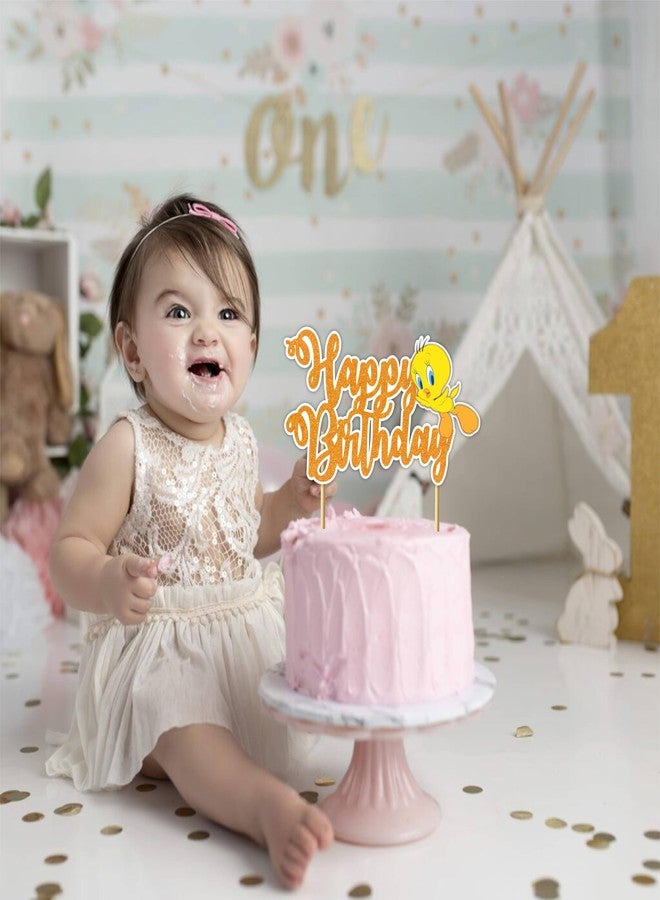 سيال غطاء كعكة عيد ميلاد سعيد تويتي - ديكور لطيف مستوحى من الطيور الصفراء لحفلات أعياد الميلاد - ديكور كعكة حفلات ممتع وملون للأولاد والبنات - غطاء بطاقة لامعة فاخرة. - Image 3