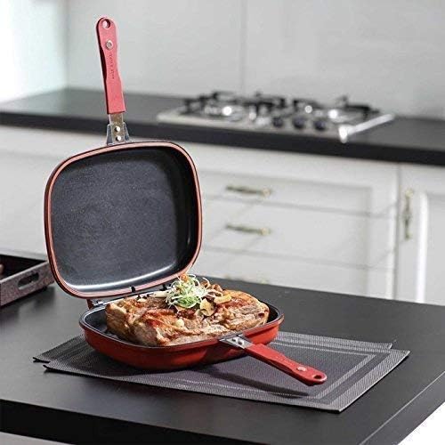 SNEHERI SNEHERI Happycall Magic DoubleSide Foldable Ceramic Coating NonStick Grill Happy Call Frying Pan with 28 cm Strong Magnetic Handles Red Color  - Image 3