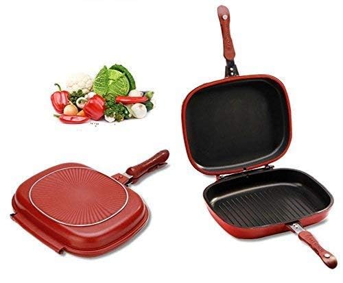SNEHERI SNEHERI Happycall Magic DoubleSide Foldable Ceramic Coating NonStick Grill Happy Call Frying Pan with 28 cm Strong Magnetic Handles Red Color  - Image 1