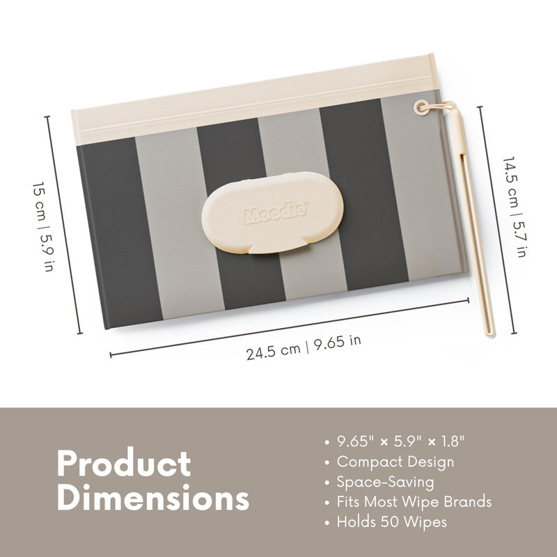 Moodie NEW 3 PACK Baby Wipes Holder | Refillable Wipes Container w/ DOUBLE-LOCK SEAL |Travel Wipe Case | Portable Wipe Dispenser for Diaper Bag w Silicone Strap | Reusable Wipes Pouch (CLOUDY GREY) - Image 3