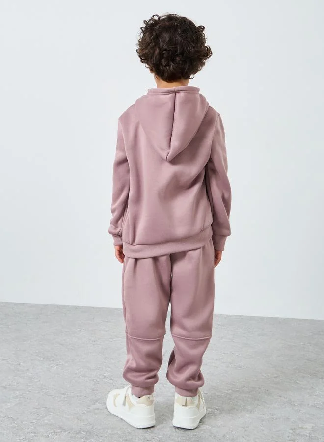Styli Boys Purple Solid Hoodie and Jogger Set