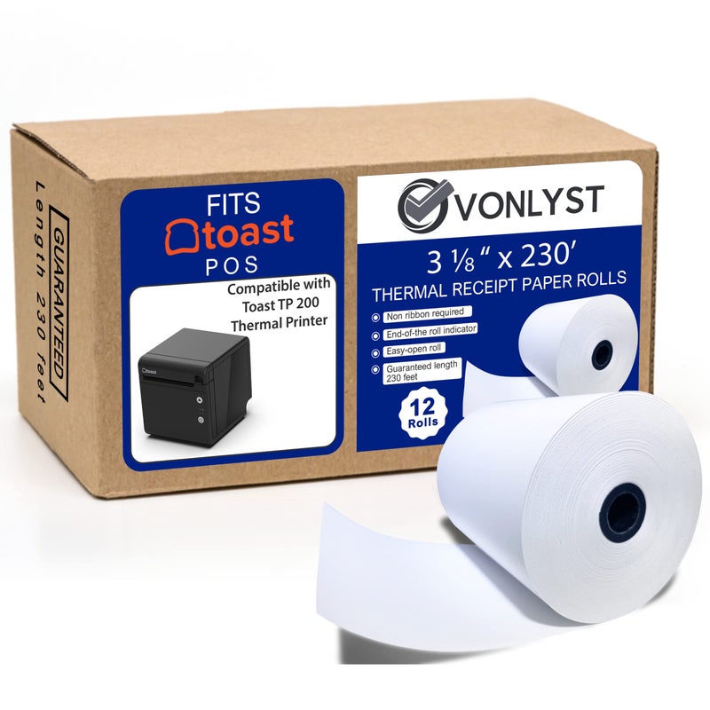 Vonlyst Thermal Printer Paper Roll for Toast TP200 Receipt Printer Point of Sale (12 rolls) - Image 1