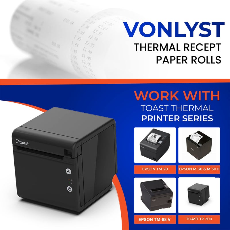 Vonlyst Thermal Printer Paper Roll for Toast TP200 Receipt Printer Point of Sale (12 rolls) - Image 2