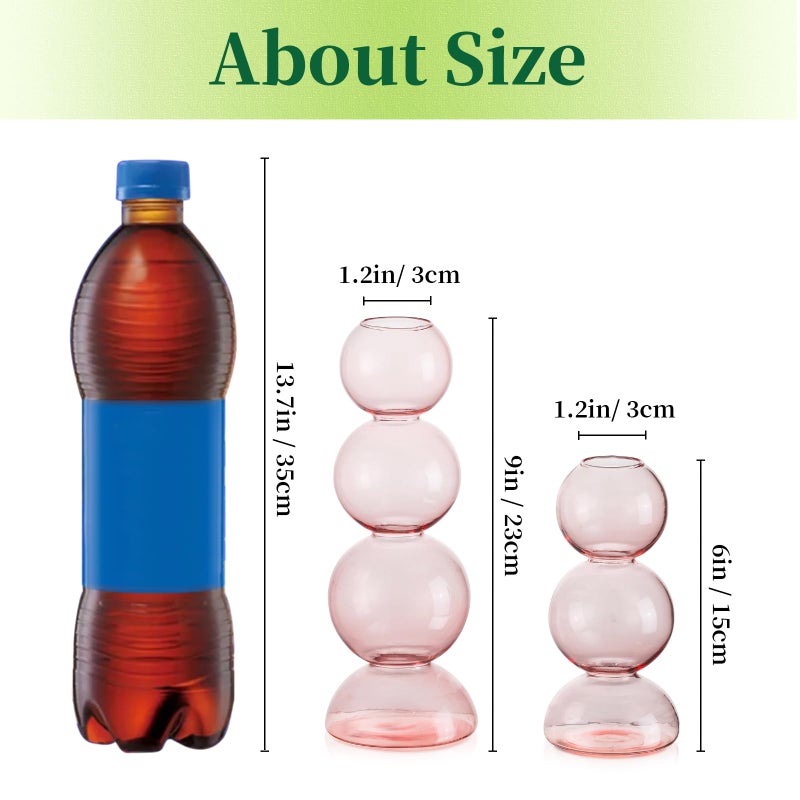 Hewory Glass Bubble Vases for Flowers, Hewory 2pcs Pink Unique Cute Single Flower Vase for Centerpieces, Funky Aesthetic Vase Skinny Bud Vase, Cool Groovy Decor for Home Living Room Bedroom Office Tabletop - Image 5