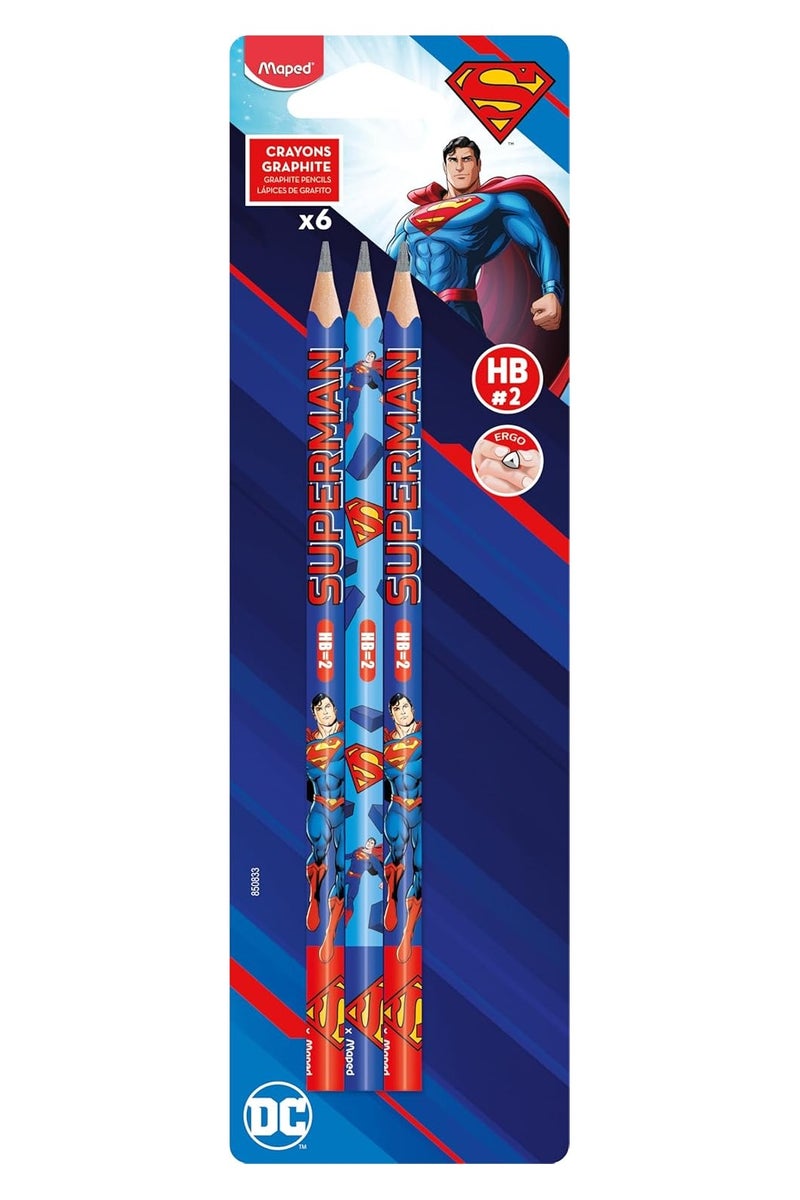 Maped 6 Graphite HB2 Superman Pencils - Pencil - Ergonomic Triangular Shape - 6 Pencils