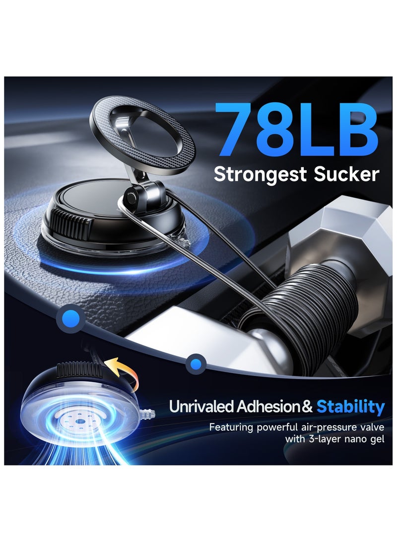 كينجوان حامل هاتف مغناطيسي للسيارة، قابل للتعديل بزاوية 360 درجة، قوة شفط فائقة تزيد عن 78 رطلاً ومغناطيس بقوة 2400 غرام، حامل هاتف للسيارة متوافق مع أجهزة iPhone 17 Pro Max و16 و15 و14 و13 و12 Air Plus، مصنوع من ألياف الكربون - Image 4