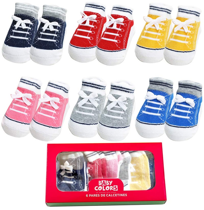 Zumou Baby Infant Anti Slip Non Skid Boys Sports Sneaker Shoe Socks 6 Pairs (0-6 Months, Colorful 6 Pairs) - Image 1