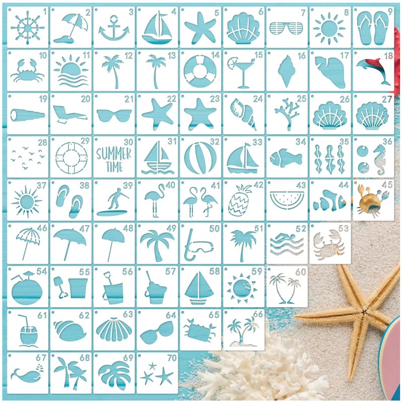 70pcs Ocean Stencils for Painting on Wood Canvas Summer Beach Nature Palm Tree Patterns 70 Beach