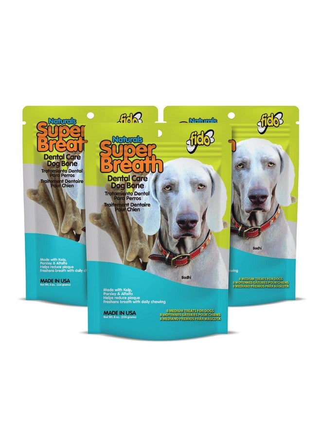 Fido Super Breath Dental Care Bones for Dogs - 8 Treats Per Pack (3 Pack) - Dog Dental Treats for Medium Dogs (Made in USA) - Dog Dental Chews Help Reduce Plaque, Tartar Buildup, and Freshens Breath - Image 1
