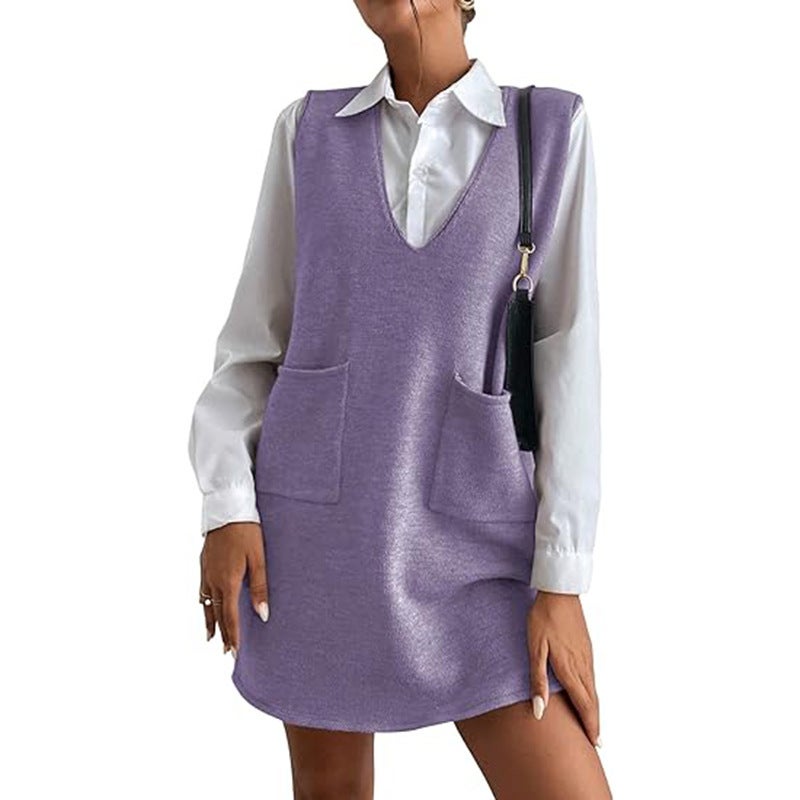 Vest skirt wool mid-length double-sided vest skirt autumn and winter new Korean solid color sleeveless all-match dress Purple