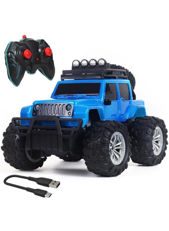 Wembley Monster Truck Remote Control Car Offroad High Speed Remote Car For Kids With 2 Speed And 4 Headlight Modes Rechargeable Rc Car - Made In India, Blue - Image 1