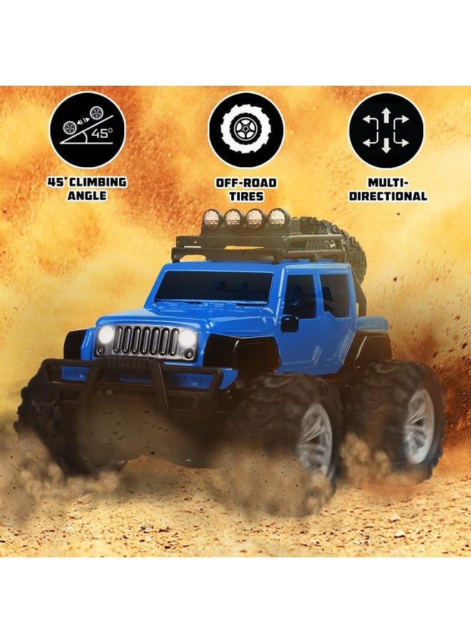 Wembley Monster Truck Remote Control Car Offroad High Speed Remote Car For Kids With 2 Speed And 4 Headlight Modes Rechargeable Rc Car - Made In India, Blue - Image 5