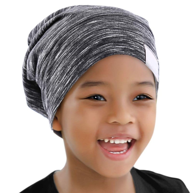 ELIHAIR ELIHAIR Kids Beanie Sleep Hats Bonnet for Night Sleeping Cap Silky Lined Satin Bonnet with Adjustable Elastic Band for Teens Toddler Child Natural Curly Frizzy Hair CoverGrey Pale