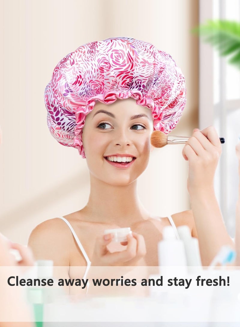 Excefore Large Shower Cap for Women Long Hair, 1 Pack,Romantic Petal Design, Double Layer Waterproof, Reusable, Washable, High-quality, Floral Print - Image 5