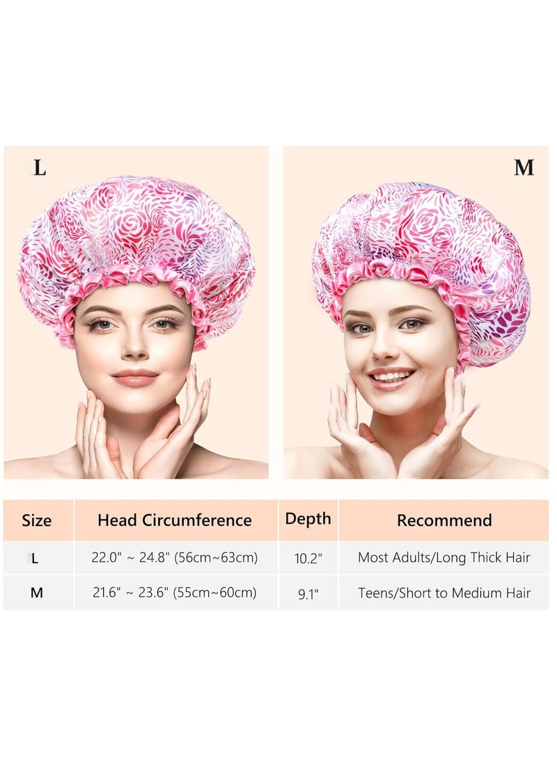 Excefore Large Shower Cap for Women Long Hair, 1 Pack,Romantic Petal Design, Double Layer Waterproof, Reusable, Washable, High-quality, Floral Print - Image 2