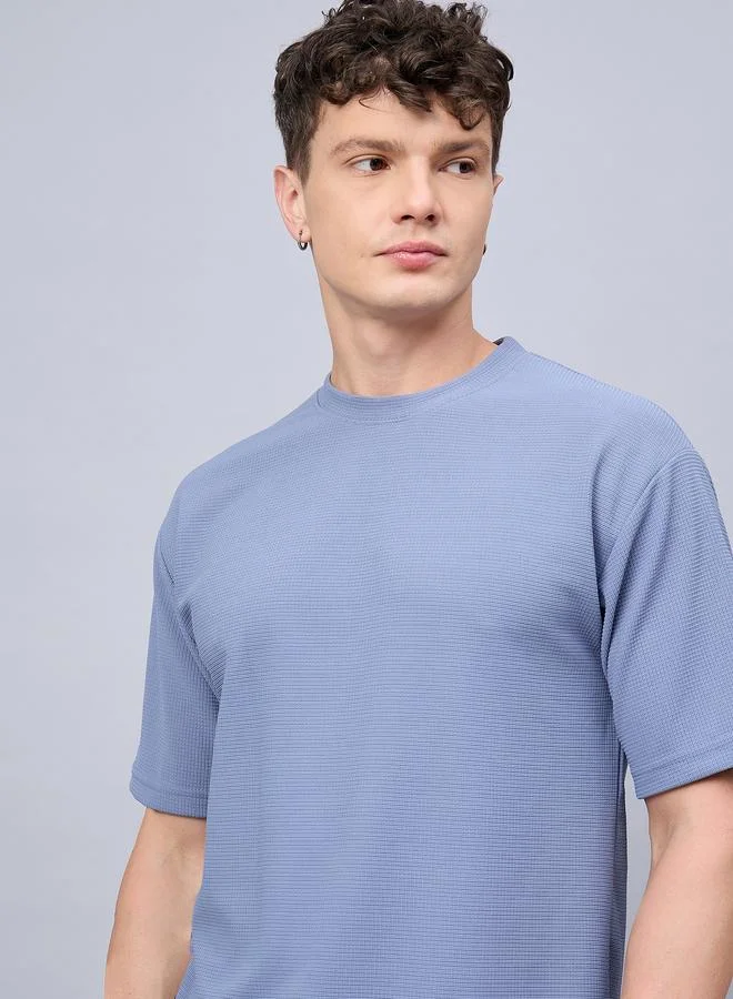 Take Two blue REPRISE Blue Textured Oversized T-Shirt for Men | Best Price UAE