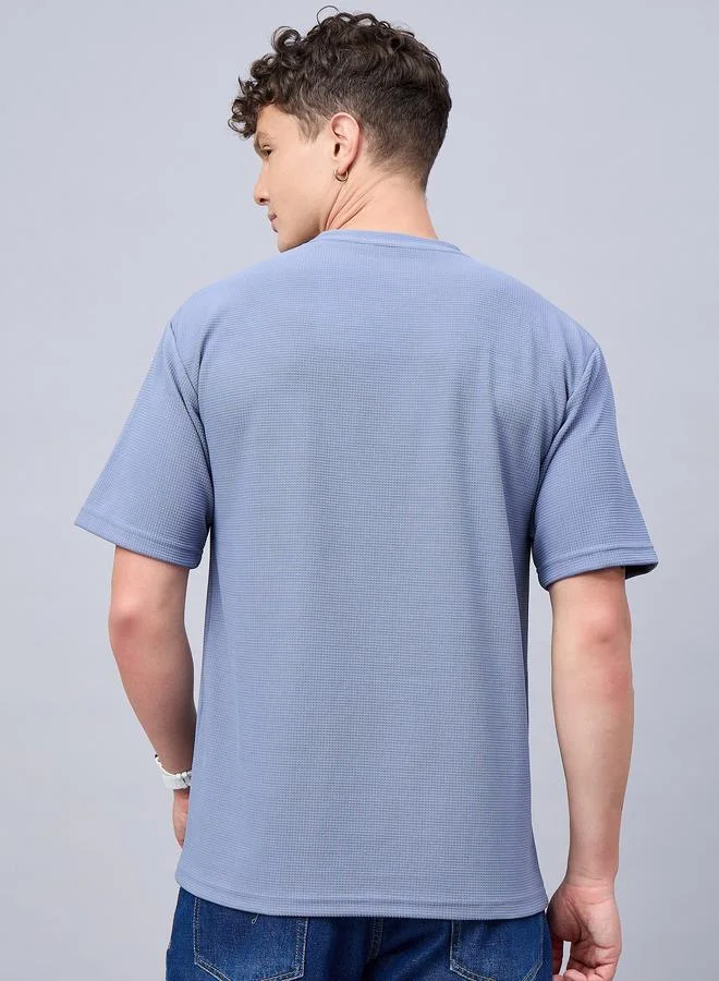 Take Two blue REPRISE Blue Textured Oversized T-Shirt for Men | Best Price UAE