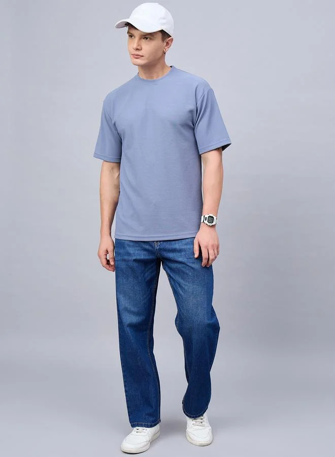 Take Two blue REPRISE Blue Textured Oversized T-Shirt for Men | Best Price UAE