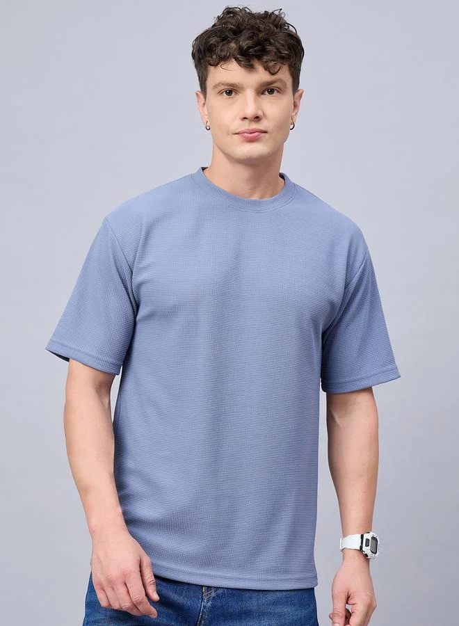 Take Two blue REPRISE Blue Textured Oversized T-Shirt for Men | Best Price UAE