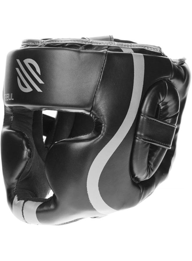 سنابول غطاء رأس أساسي للملاكمة للرجال والنساء | غطاء رأس للمواي تاي والفنون القتالية المختلطة | غطاء رأس للملاكمة بتغطية كاملة للوجه، أسود/فضي - Image 5