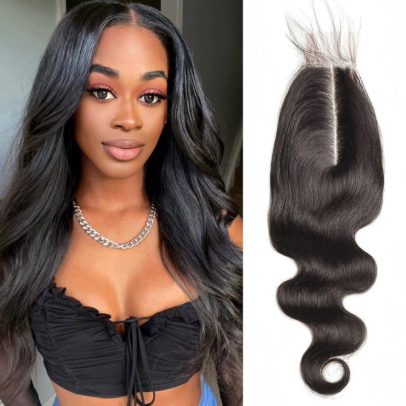 Bleached Knots 2x6 Body Wave HD Lace Closure Kim K Lace Closure Human Hair Middle Part 015mm Ultrathin Invisible 2x6 Lace Closure with Baby Hair14 inch