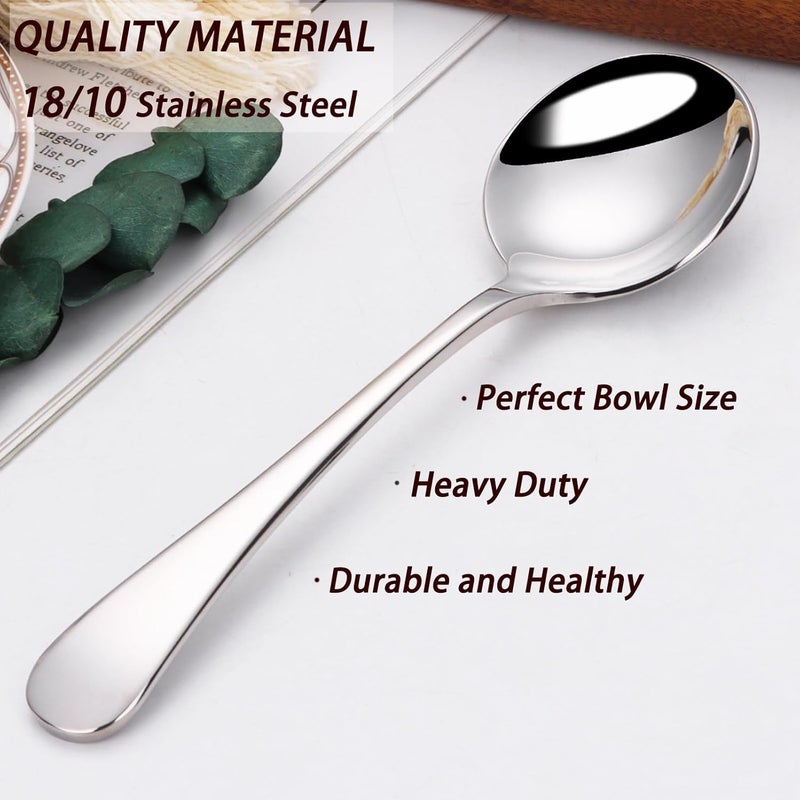 Mafier 7" Elegant Soup Spoons Silverware Set,18/10 Stainless Steel,Dishwasher Safe(Set of 4,Silver) - Image 2
