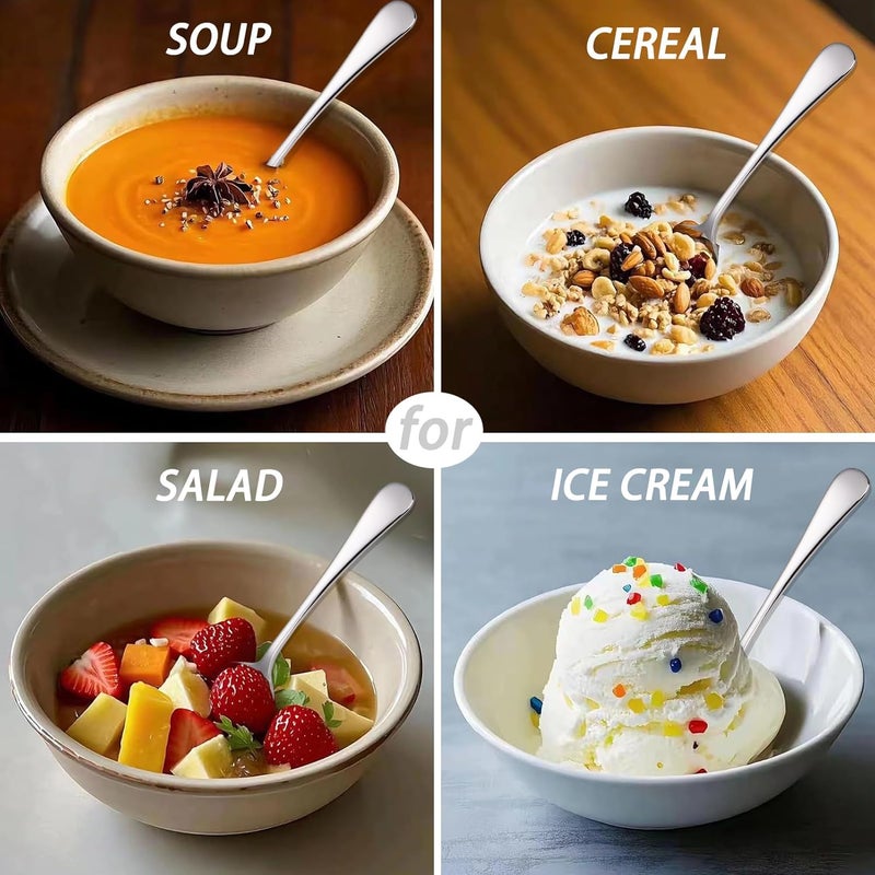 Mafier 7" Elegant Soup Spoons Silverware Set,18/10 Stainless Steel,Dishwasher Safe(Set of 4,Silver) - Image 4