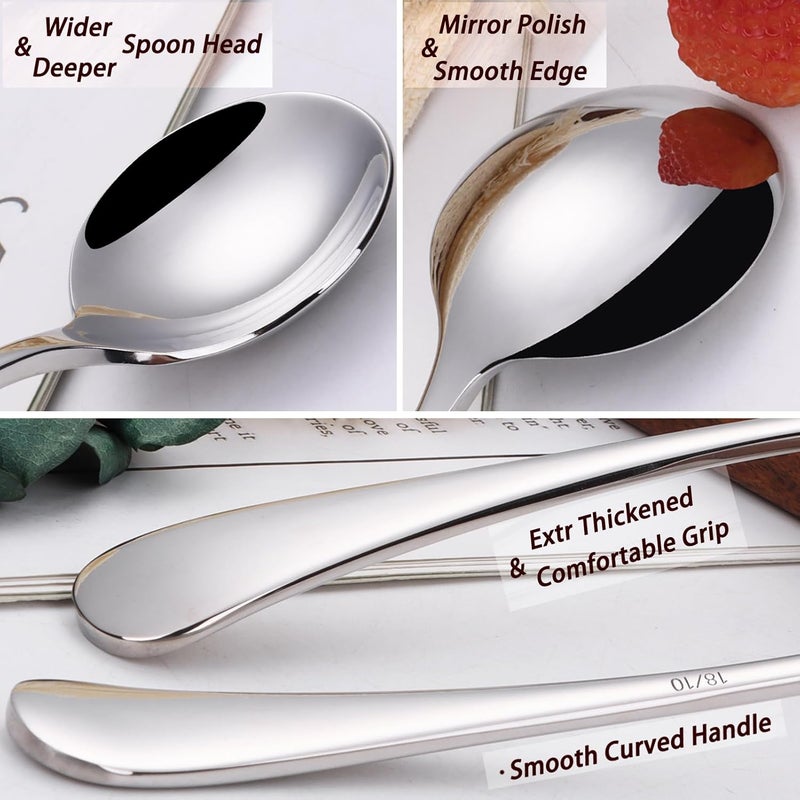 Mafier 7" Elegant Soup Spoons Silverware Set,18/10 Stainless Steel,Dishwasher Safe(Set of 4,Silver) - Image 3