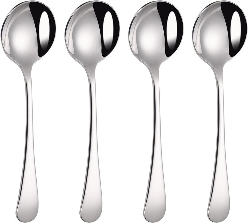 Mafier 7" Elegant Soup Spoons Silverware Set,18/10 Stainless Steel,Dishwasher Safe(Set of 4,Silver) - Image 1
