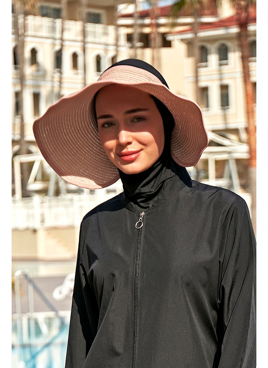 Remsa Mayo Remsa Swimsuit Remsa Bow Foldable Visor Straw Hat Sunscreen Visor Rş-78 Powder  - Image 1
