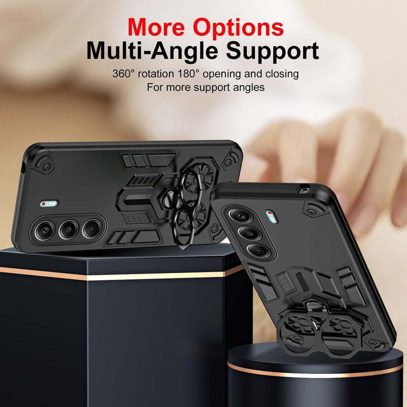 إيروريكس جراب هاتف Tecno Camon 40 Pro 5G بحلقة مزدوجة من البولي كربونات الهجينة من مادة TPU (أسود) - Image 4