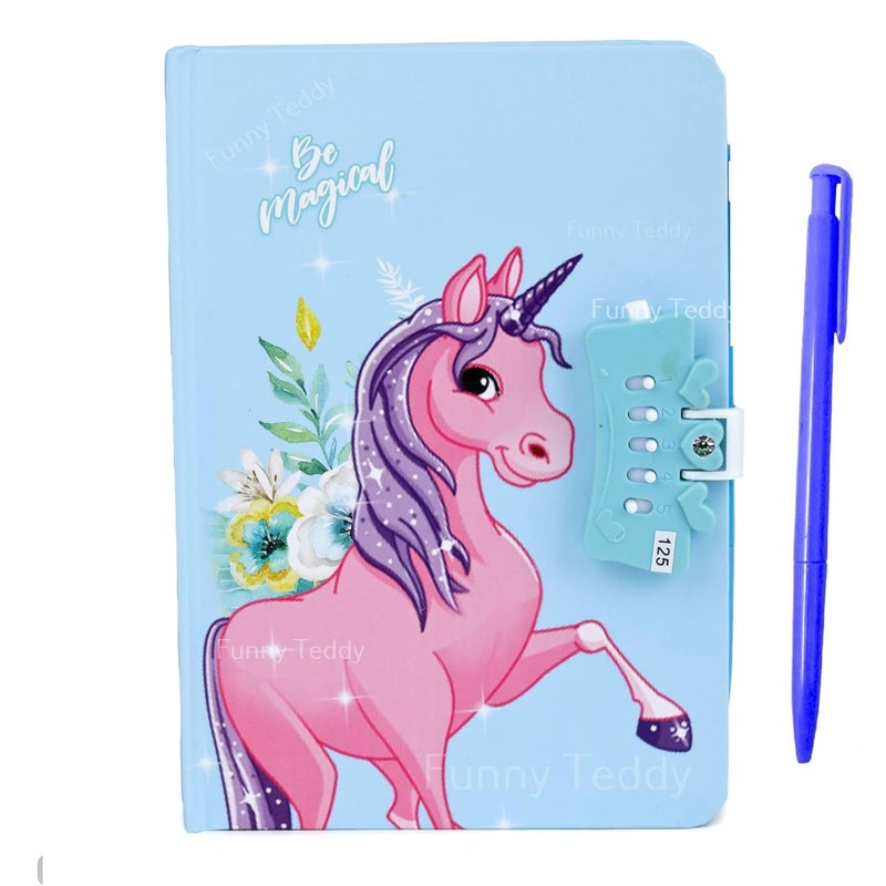 Funny Teddy Unicorn Password Lock Diary with Pen for Girls Kids - Combination Lock Journal Personal - Colorful Pages - Image 1