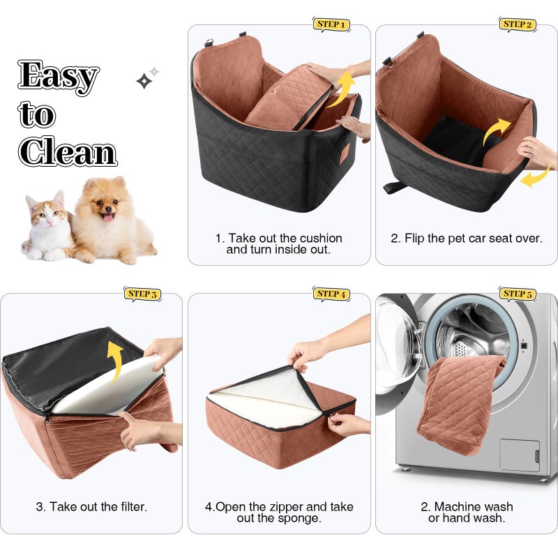 INDYBUD Dog Car Seat for Small/Medium Dogs, Memory Foam Dog Booster Seat, Travel Safety Pet Car Seat with Washable Removable Cover, Storage Pockets for Dogs up to 35 lbs((Black/Brown, Medium) - Image 4