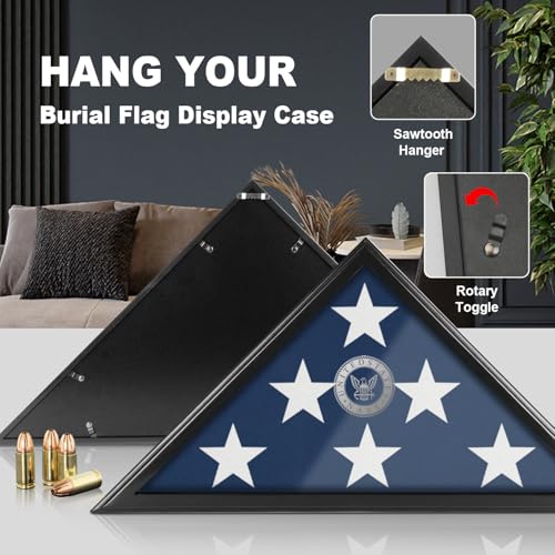 TAEYONK Flag Case with Lights for Burial Flag, 5' x 9.5' Funeral Flag Display Case, Wooden Memorial Flag Shadow Box for Military Veterans, Flag Holder for Wall or Standing Display (Black) - Image 4
