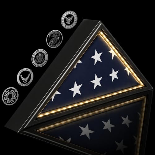 TAEYONK Flag Case with Lights for Burial Flag, 5' x 9.5' Funeral Flag Display Case, Wooden Memorial Flag Shadow Box for Military Veterans, Flag Holder for Wall or Standing Display (Black) - Image 1