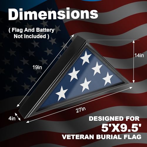 TAEYONK Flag Case with Lights for Burial Flag, 5' x 9.5' Funeral Flag Display Case, Wooden Memorial Flag Shadow Box for Military Veterans, Flag Holder for Wall or Standing Display (Black) - Image 5