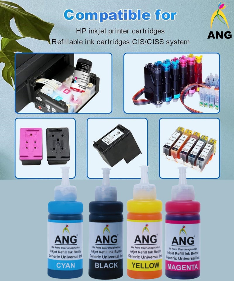 ANG Compatible Refill Ink for Use in Cannon Pixma E410, E417, E460, E470, E477, E480, E3170, E3177, E4270 All-in-One Printer Ink C,M,Y & Black - 100 ML Each Bottle with Syringes - Image 4