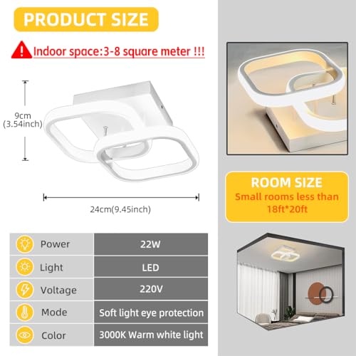 HASTHIP® 22W Modern Ceiling Light LED Acrylic Minimalism Square LED Ceiling Lamps for Hallway Office Bedroom Kitchen Living Room Ceiling Lights - Image 2