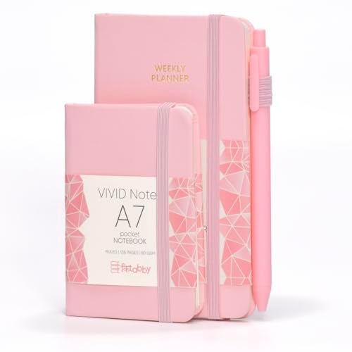 Kitabby – VIVID A6 Size Weekly Planner with Pen & A7 Pocket Size Notebook Combo | Hard Bound Undated Planner with Elastic Band & Pen Loop | 128 Pages | 70gsm Natural Shade Paper | Polymer Coated Paper Cover Material – (Baby Pink) - Image 2