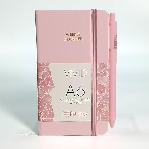Kitabby – VIVID A6 Size Weekly Planner with Pen & A7 Pocket Size Notebook Combo | Hard Bound Undated Planner with Elastic Band & Pen Loop | 128 Pages | 70gsm Natural Shade Paper | Polymer Coated Paper Cover Material – (Baby Pink) - Image 3