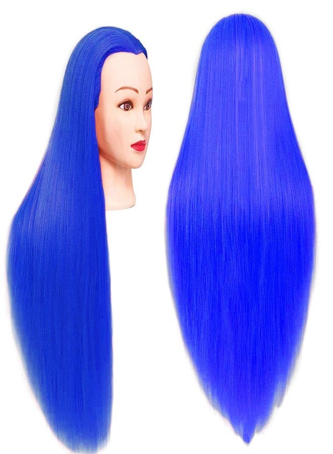 Paradise® Synthetic Hair Dummy For Hairs Styling Practice/Cutting Length Approx 30 Inch (Fore head to back Hair End) (Free Clamp Stand) (Blue) - Image 1