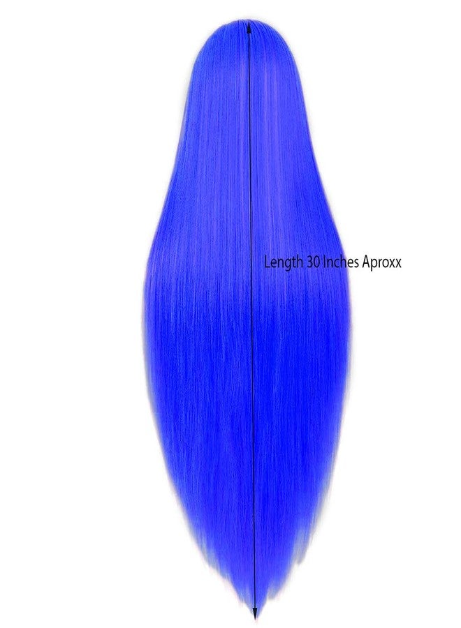 Paradise® Synthetic Hair Dummy For Hairs Styling Practice/Cutting Length Approx 30 Inch (Fore head to back Hair End) (Free Clamp Stand) (Blue) - Image 2