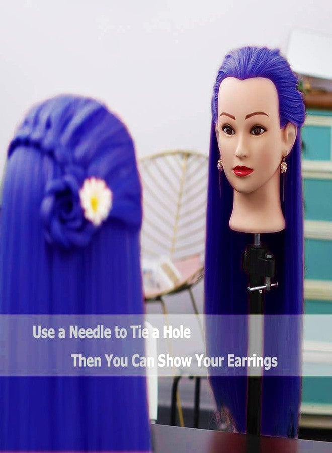 Paradise® Synthetic Hair Dummy For Hairs Styling Practice/Cutting Length Approx 30 Inch (Fore head to back Hair End) (Free Clamp Stand) (Blue) - Image 3