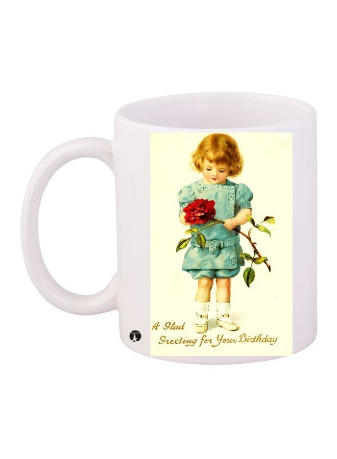 RYN Girl Printed Coffee Mug White/Beige/Blue 11ounce