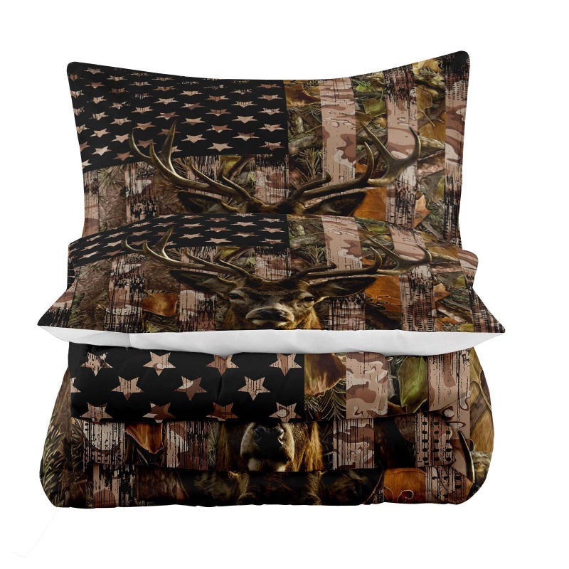 Tailor Shop Deer Comforter Sets Full Size for Boys Kids Teens American Flag Camo Bedding Sets Hunting Comforter Sets Woodland Moose Wildlife Forest Bed Set  with 1 Comforter 2 Pillowcase - Image 3