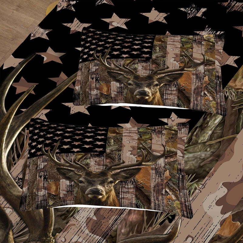Tailor Shop Deer Comforter Sets Full Size for Boys Kids Teens American Flag Camo Bedding Sets Hunting Comforter Sets Woodland Moose Wildlife Forest Bed Set  with 1 Comforter 2 Pillowcase - Image 4